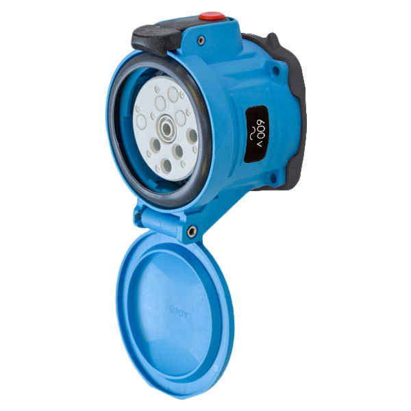 63-64142-972 - DSN60 RECEPTACLE POLY BLUE SIZE 3 TYPE 4X IP 69 2P+G 60A 600 VAC 60 Hz +2 AUX